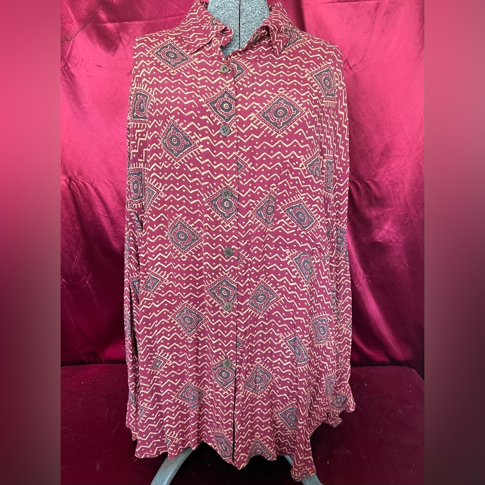 Chico's Burgundy Geometric Print Button-Up Shirt